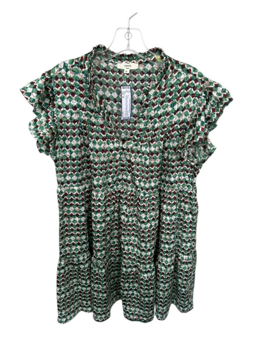 Entro Size M Green & Brown Polyester Short Sleeve Checkered Flowers Dress Green & Brown / M
