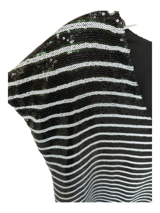 Marie Oliver Size M Black & White Sequin Short Sleeve Striped V Neck Dress Black & White / M