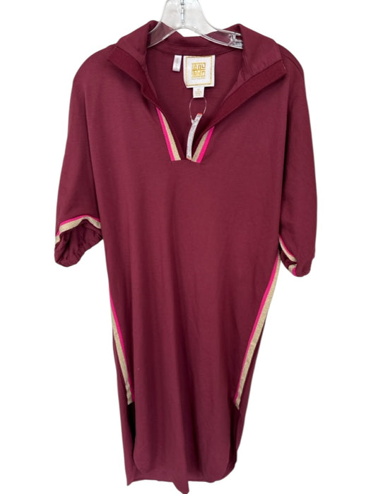 Emily McCarthy Size M Burgundy Rayon Striped Sides Midi Dress Burgundy / M