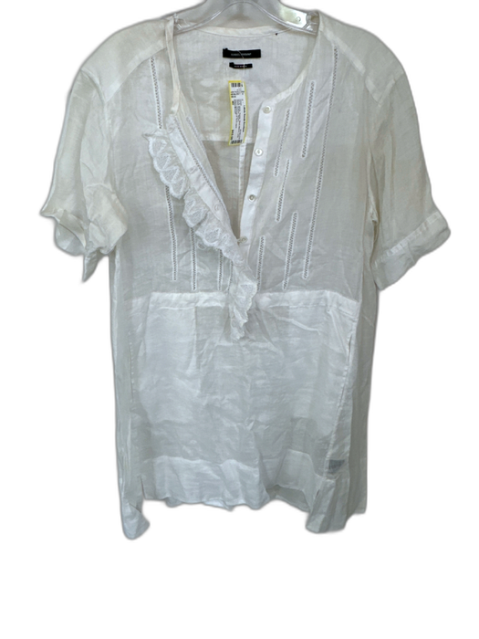 Isabel Marant Size 40 White Ramie Short Sleeve Lace Detail Buttons Dress White / 40