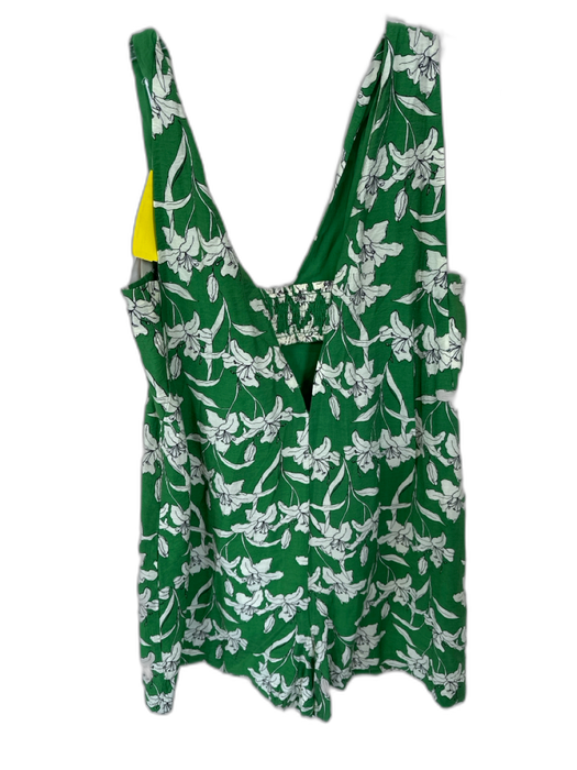 MNG by Mango Size L Green & White Viscose Blend Sleeveless Flowers Romper Green & White / L