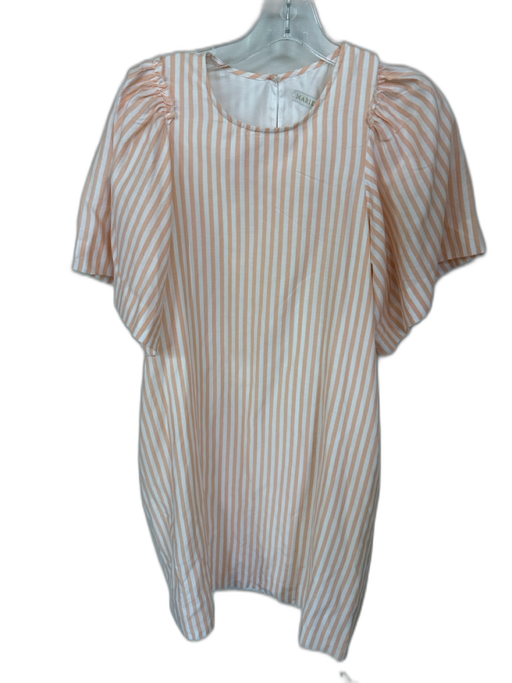 Marie Oliver Size M Peach & White Silk & Cotton Short Sleeve Striped Dress Peach & White / M