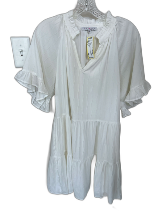 Joy Joy Size M White Polyester Short Sleeve Swirls V Neck Dress White / M