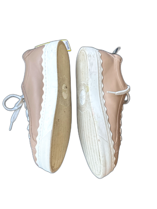 Chloe Shoe Size 38 Blush & White Leather Scallop Detail Athletic Sneakers Blush & White / 38