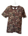 Entro Size M Brown & Tan Cotton Blend Short Sleeve Flowers Back Zip Dress Brown & Tan / M