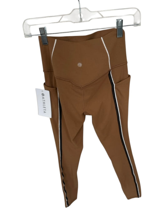 Athleta Size XS Tan Nylon Blend High Waist Stitch Detail Athletic Leggings Tan / XS