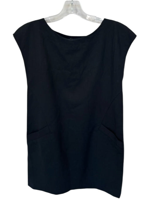 Theory Size 8 Black Wool Cap Sleeve Front Pocket Mini Dress Black / 8
