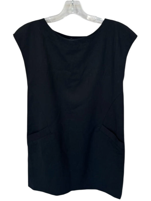 Theory Size 8 Black Wool Cap Sleeve Front Pocket Mini Dress Black / 8
