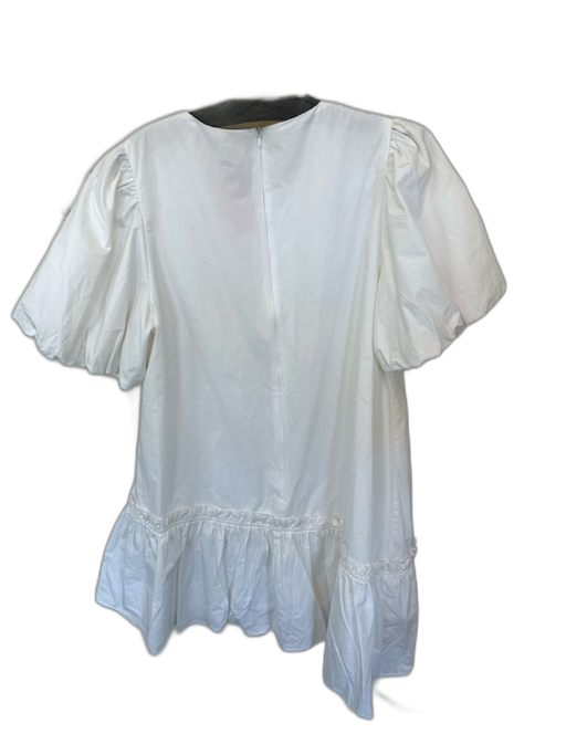 Aureum Size L White Cotton Short Balloon Sleeve Back Zip Drop Waist Dress White / L