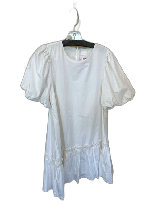 Aureum Size L White Cotton Short Balloon Sleeve Back Zip Drop Waist Dress White / L