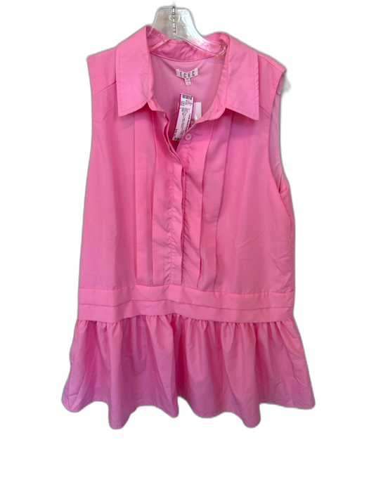TCEC Size L Pink Cotton Sleeveless Collar Buttons Drop Waist Dress Pink / L