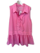 TCEC Size L Pink Cotton Sleeveless Collar Buttons Drop Waist Dress Pink / L