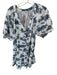 ee:some Size M White & Blue Linen Blend Short Balloon Sleeve Leaves Dress White & Blue / M