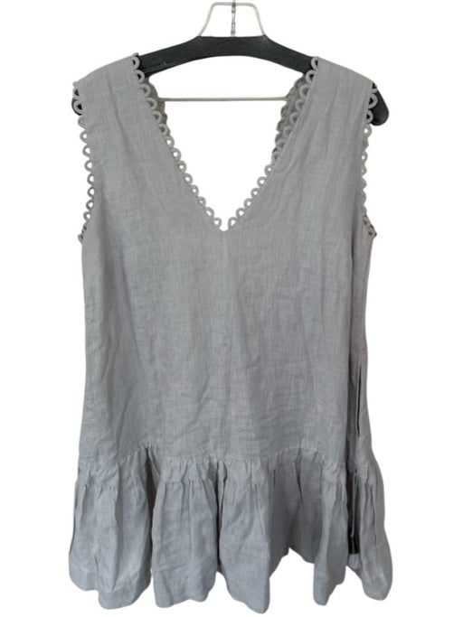 Scarlette Poppies Size L Light Gray Linen Sleeveless Scallopped Hem Lined Dress Light Gray / L