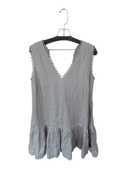 Scarlette Poppies Size L Light Gray Linen Sleeveless Scallopped Hem Lined Dress Light Gray / L
