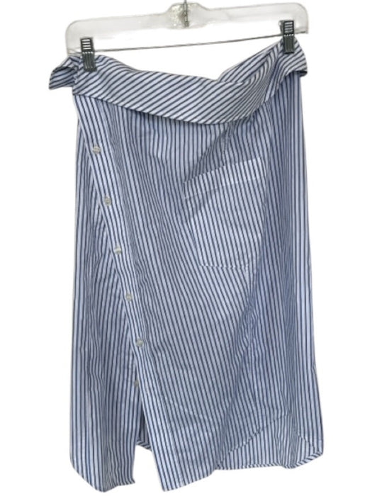 Zara Size S Blue & White Cotton Striped Buttons Asymmetric Skirt Blue & White / S