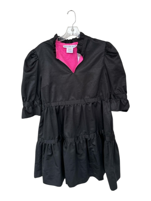 Gretchen Scott Size M Black Polyester Knee Length Ruffled Tiered Cinched Dress Black / M