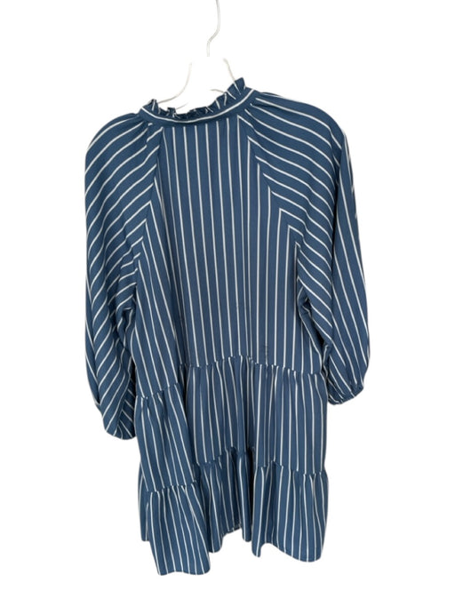 Joy Joy Size L Blue & White Viscose Striped V Neck Cinch 1/2 Sleeve Dress Blue & White / L
