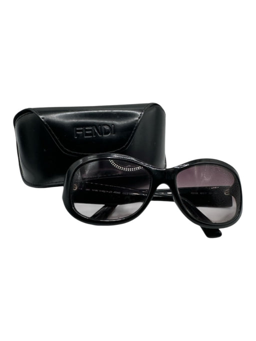 Fendi Black Oval Logo silver hardware Sunglasses Black