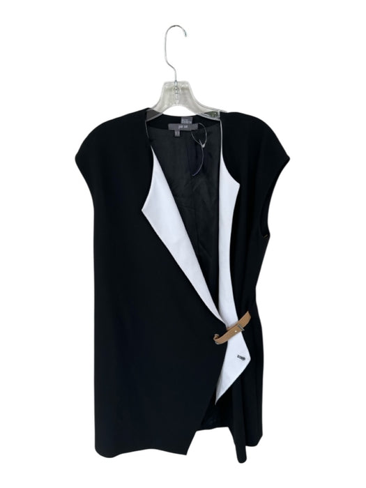 Per Se Size 10 Black & White Triacetate Blend Deep V Neck Collar Dress Black & White / 10