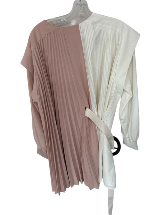 Tibi Size M White & Pink Polyester Blend Pleated Pocket Color Block Dress White & Pink / M