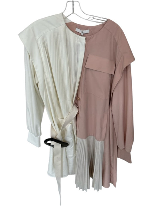 Tibi Size M White & Pink Polyester Blend Pleated Pocket Color Block Dress White & Pink / M