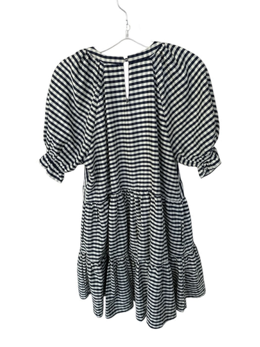 &merci Size M Navy & Cream Cotton Blend Short Balloon Sleeve Checkered Dress Navy & Cream / M
