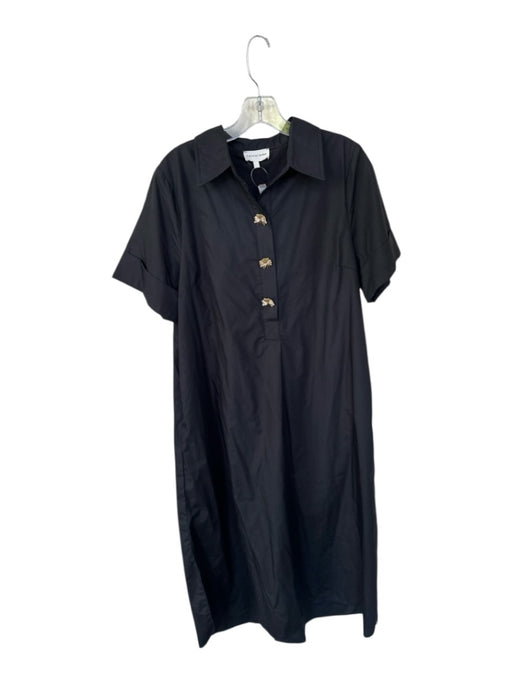 Entro Size M Black & Gold Cotton Short Cuff Sleeve Snap buttons Collar Dress Black & Gold / M