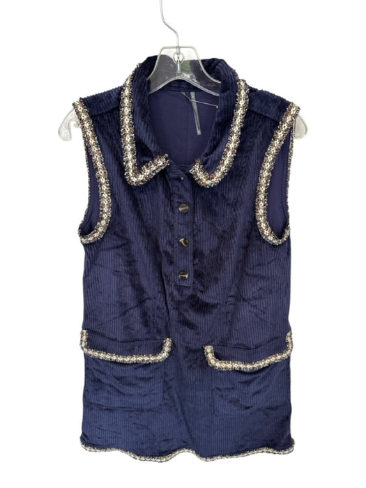 Anthropologie Size M Navy & white Corduroy Tweed Detail Sleeveless Buttons Dress Navy & white / M