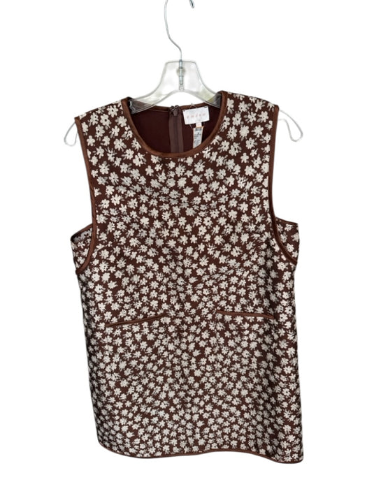 Entro Size M Brown & Cream Polyester Sleeveless Jaquard Flowers Shift Dress Brown & Cream / M