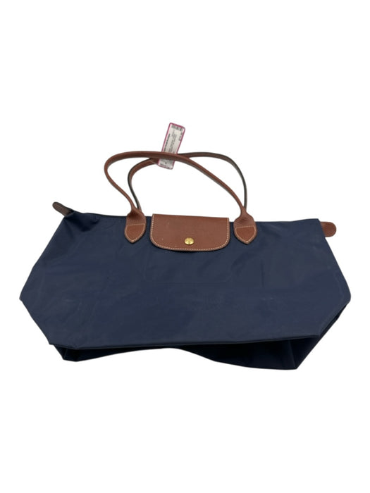 Longchamp Navy Synthetic Snap Button Rolled Handle Collapsible Tote Bag Navy / M