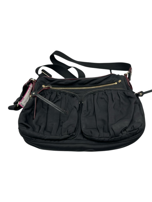 MZ Wallace Black Synthetic Zip Top Silvertone hardware Crossbody Strap Bag Black / S