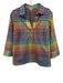 Foxcroft Size S Rainbow Cotton V Neck Long Sleeve gingham Collar Top Rainbow / S