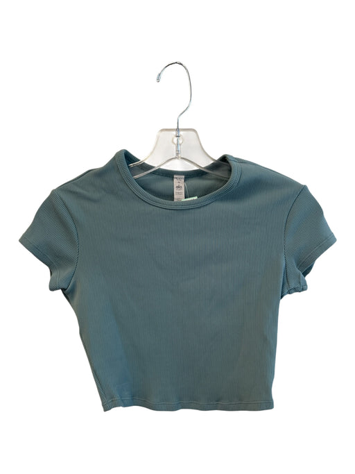 Alo Size S Sage green Nylon Blend Crew Neck Short Sleeve Rib Knit Cropped Top Sage green / S