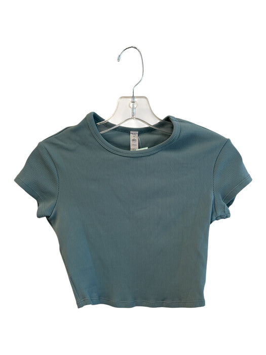 Alo Size S Sage green Nylon Blend Crew Neck Short Sleeve Rib Knit Cropped Top Sage green / S