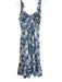 OPT Size S White & Blue Polyester Tie Strap Shirred Back Floral V Neck Dress White & Blue / S