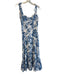 OPT Size S White & Blue Polyester Tie Strap Shirred Back Floral V Neck Dress White & Blue / S