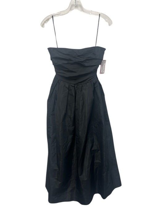 Tanya Taylor Size 00 Black Polyester Sleeveless Midi Gathered Pleated Dress Black / 00