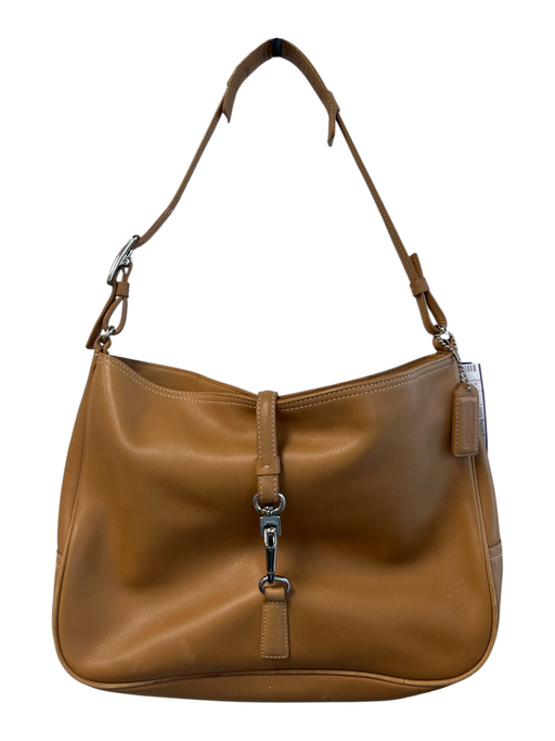Coach Camel Cowhide Leather Top Handle Horsebit silver hardware Zip Pocket Bag Camel / Medium
