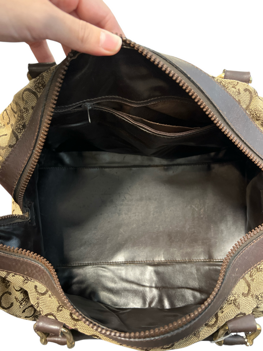 Celine Brown Leather & Canvas Monogram Top Zip Madadam Sulky Bag Brown / Medium