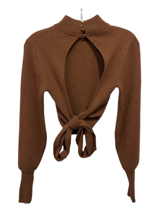 Reformation Size XS Brown Cashmere Ribbed Long Sleeve Mock Neck Open Back Top Brown / XS