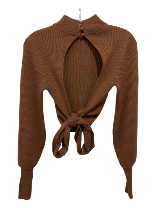 Reformation Size XS Brown Cashmere Ribbed Long Sleeve Mock Neck Open Back Top Brown / XS