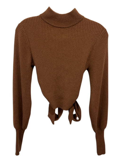 Reformation Size XS Brown Cashmere Ribbed Long Sleeve Mock Neck Open Back Top Brown / XS