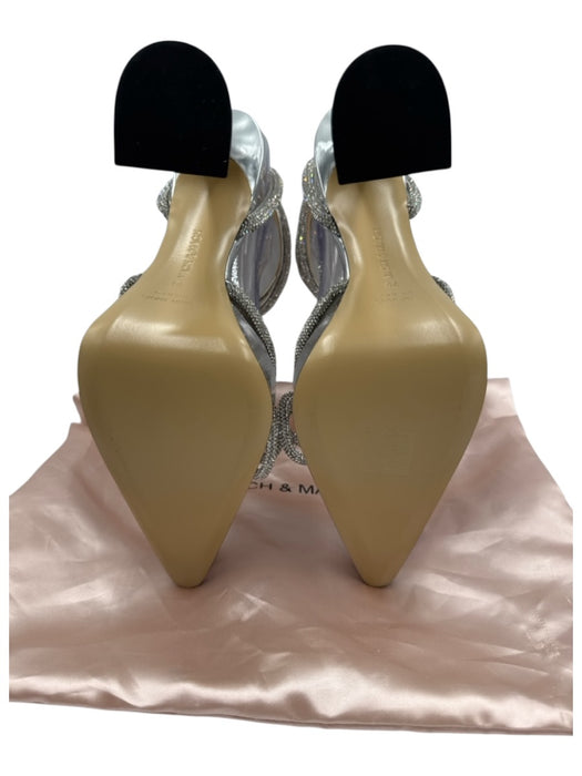 Mach & Mach Shoe Size 38 Silver Leather & PVC Pointed Toe Crystals Bow Pumps Silver / 38