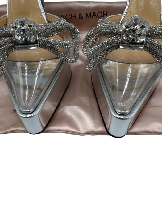 Mach & Mach Shoe Size 38 Silver Leather & PVC Pointed Toe Crystals Bow Pumps Silver / 38