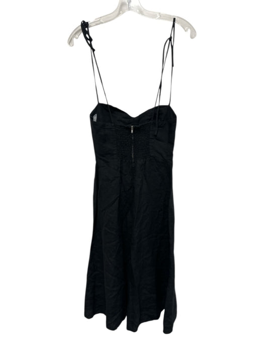 Reformation Size 4 Black Linen Spaghetti Strap Shirred Cups Side Slit Dress Black / 4