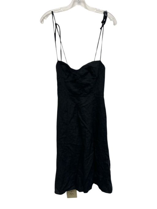 Reformation Size 4 Black Linen Spaghetti Strap Shirred Cups Side Slit Dress Black / 4