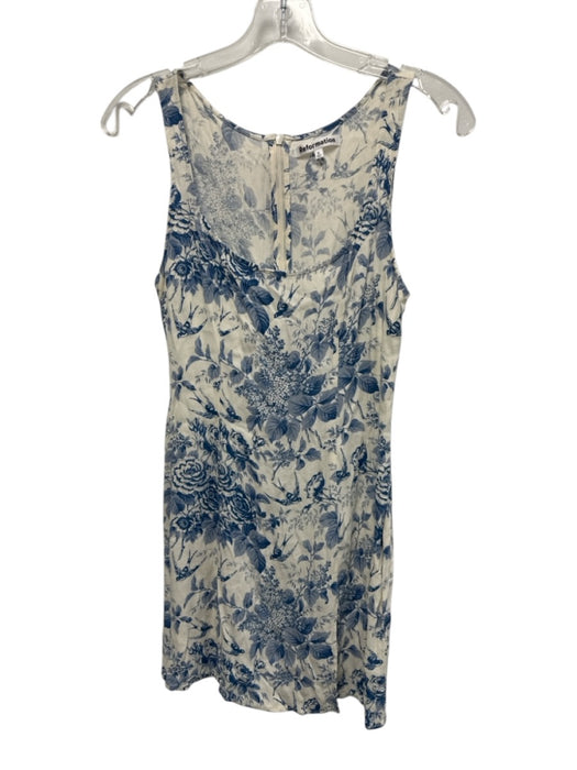 Reformation Size 6 Blue & White Rayon Sleeveless Floral Racerback Dress Blue & White / 6