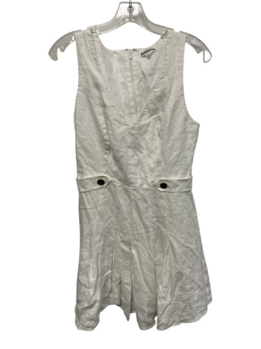 Reformation Size 6 White Linen Sleeveless V Neck Button Detail godet hem Dress White / 6