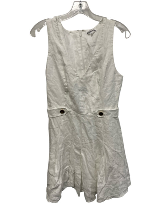 Reformation Size 6 White Linen Sleeveless V Neck Button Detail godet hem Dress White / 6